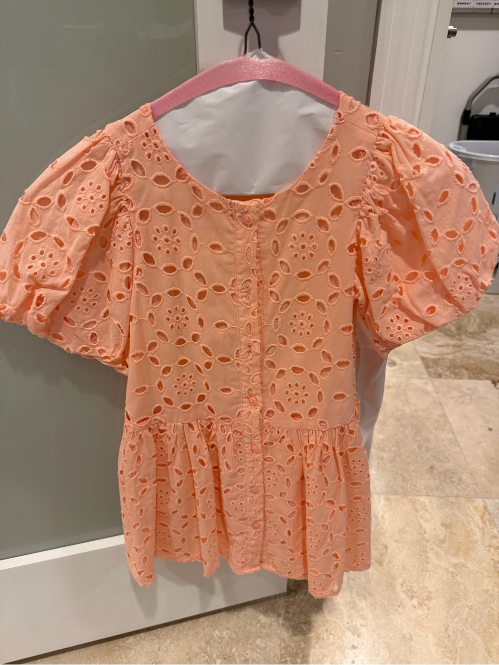 Janie and Jack Peach Eyelet Puff-Sleeve Dress
